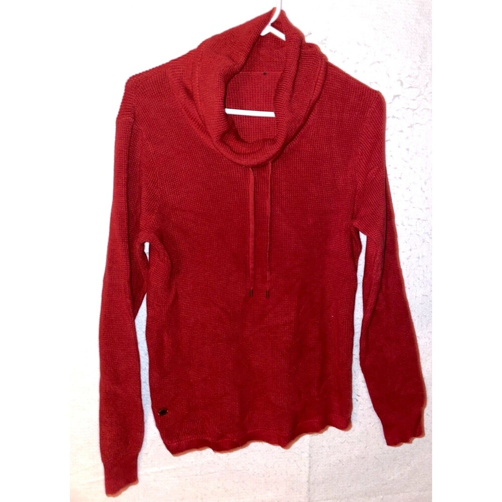 Lauren Ralph Lauren Sweater Women’s Sz L Waffle Knit Cowl Neck Red Long Sleeve